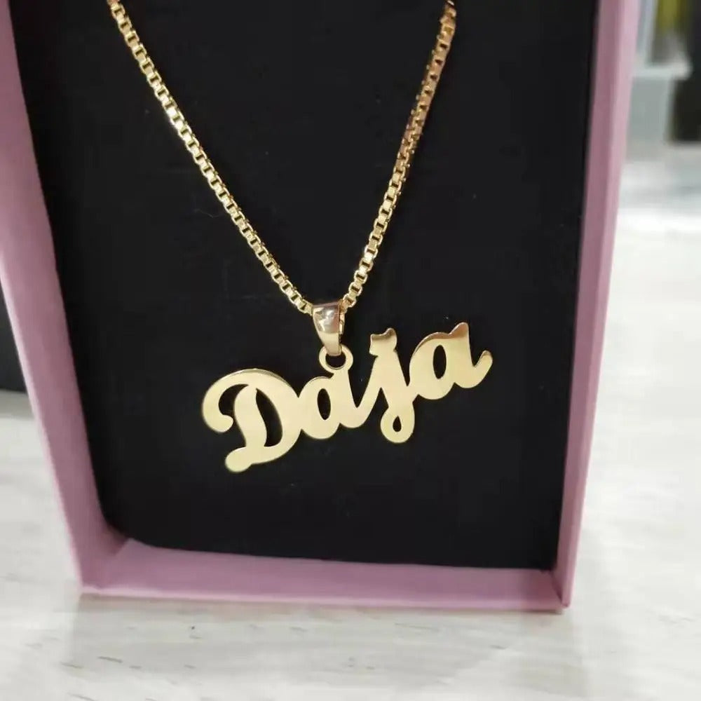 Custom Name Pendant Necklace – Box Chain Choker