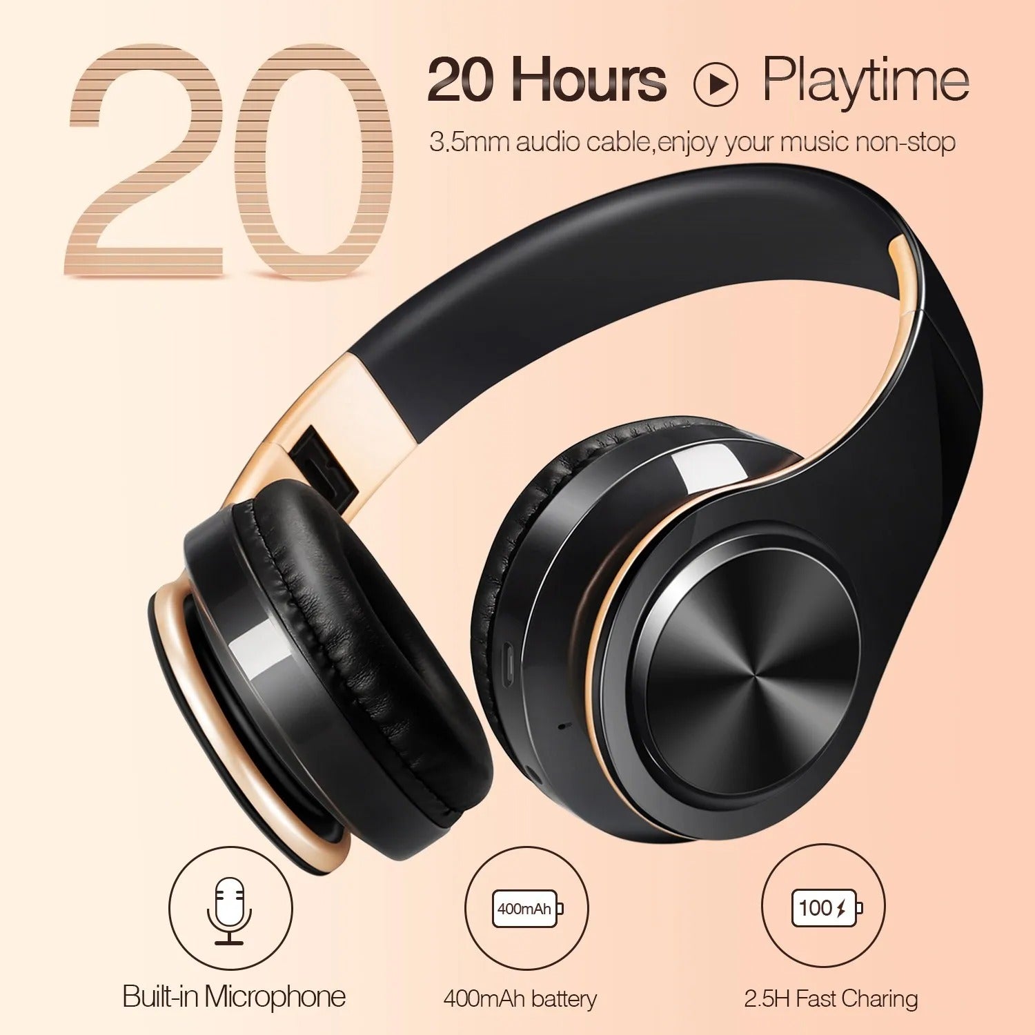Men's Gold Wireless Bluetooth Headphones speaker🎧