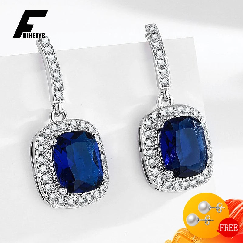 925 Silver Sapphire Zircon Drop Earrings