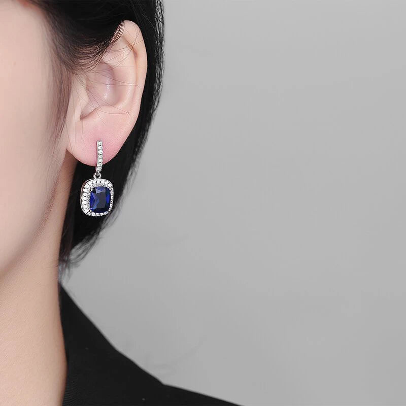 925 Silver Sapphire Zircon Drop Earrings