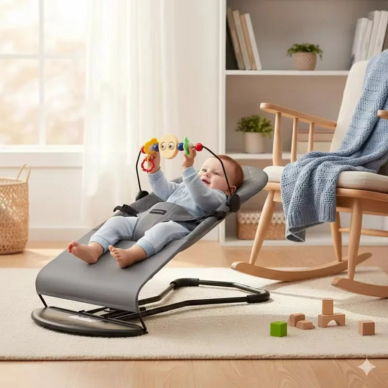 Foldable Baby Rocking Chair with Toys and Recliner