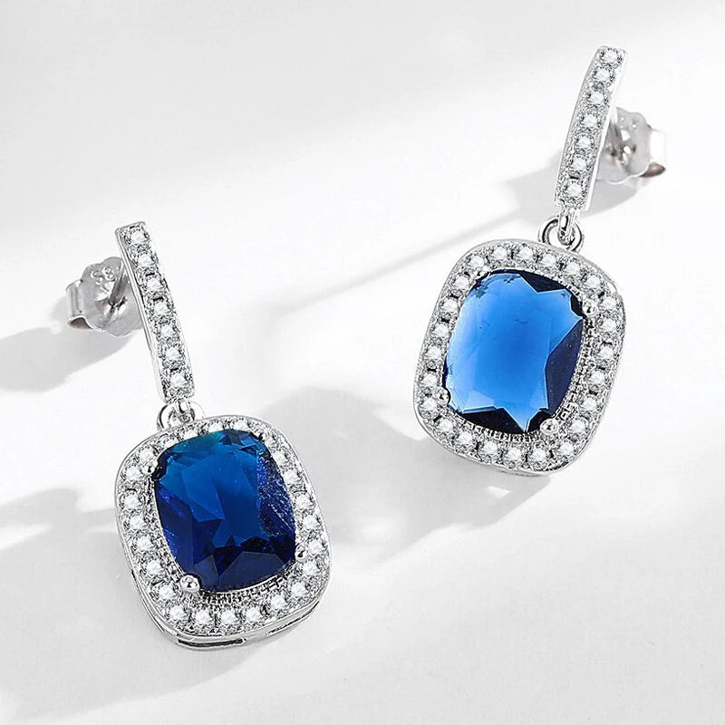 925 Silver Sapphire Zircon Drop Earrings