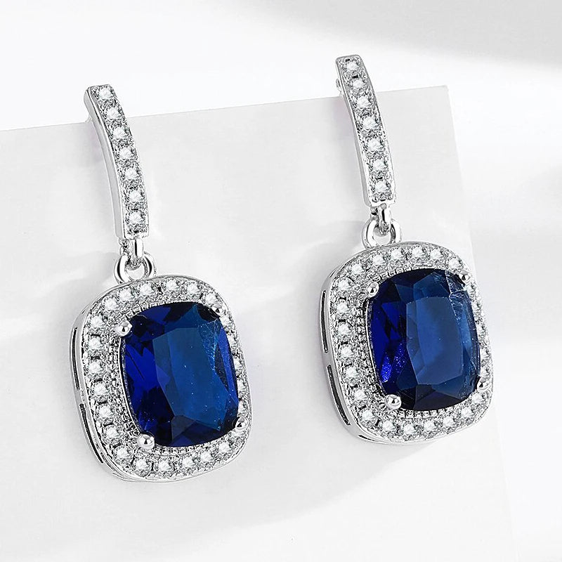 925 Silver Sapphire Zircon Drop Earrings