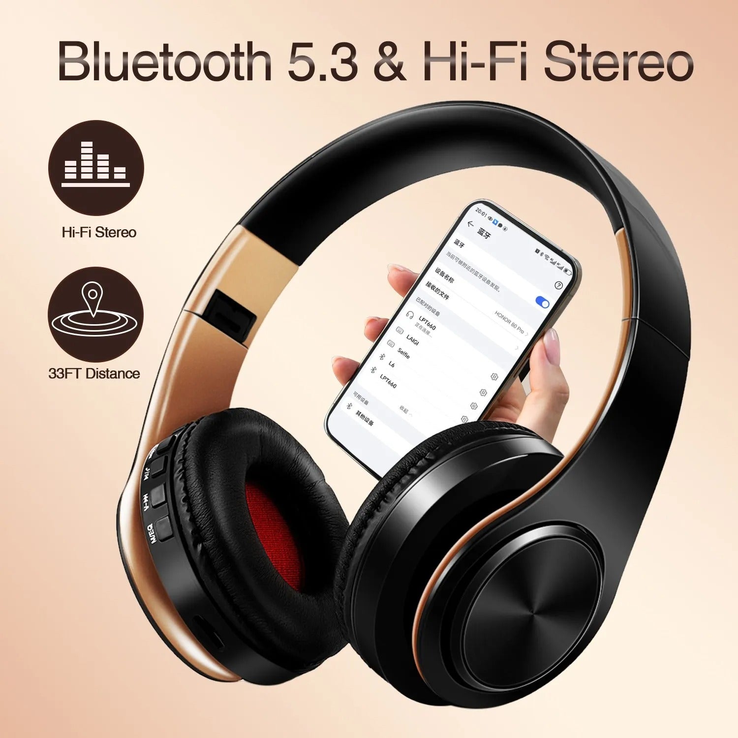 Men's Gold Wireless Bluetooth Headphones speaker🎧