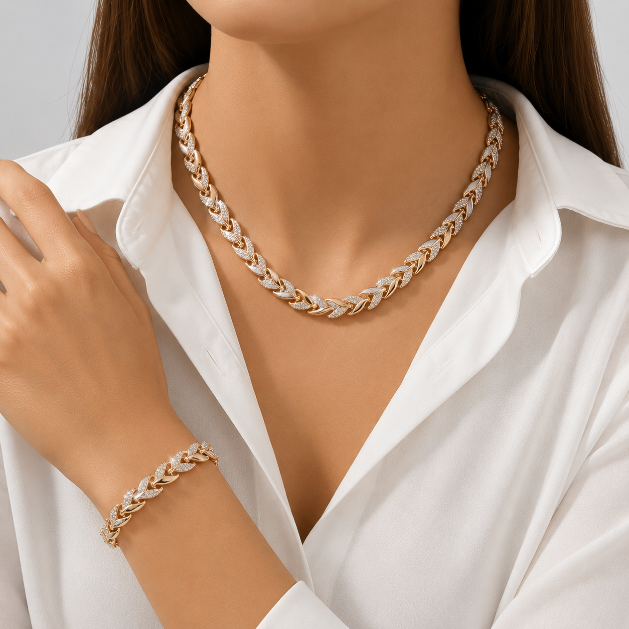 Elegant Rhinestone Fishtail Necklace & Bracelet Set