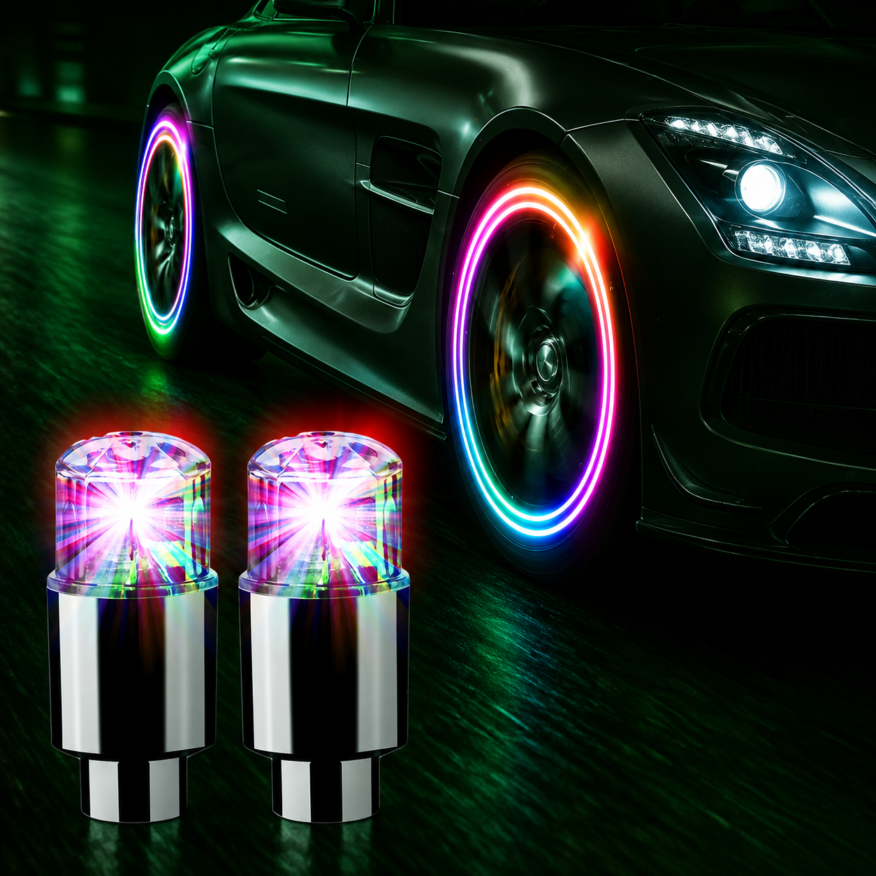 Universal LED Wheel Valve Lights for Cars, Bikes & Motorcycles