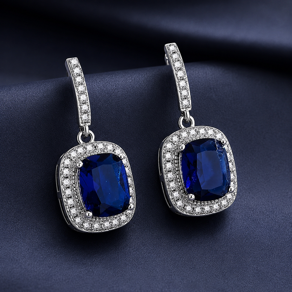 925 Silver Sapphire Zircon Drop Earrings