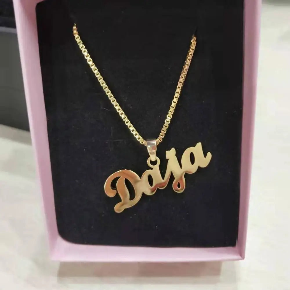 Custom Name Pendant Necklace – Box Chain Choker